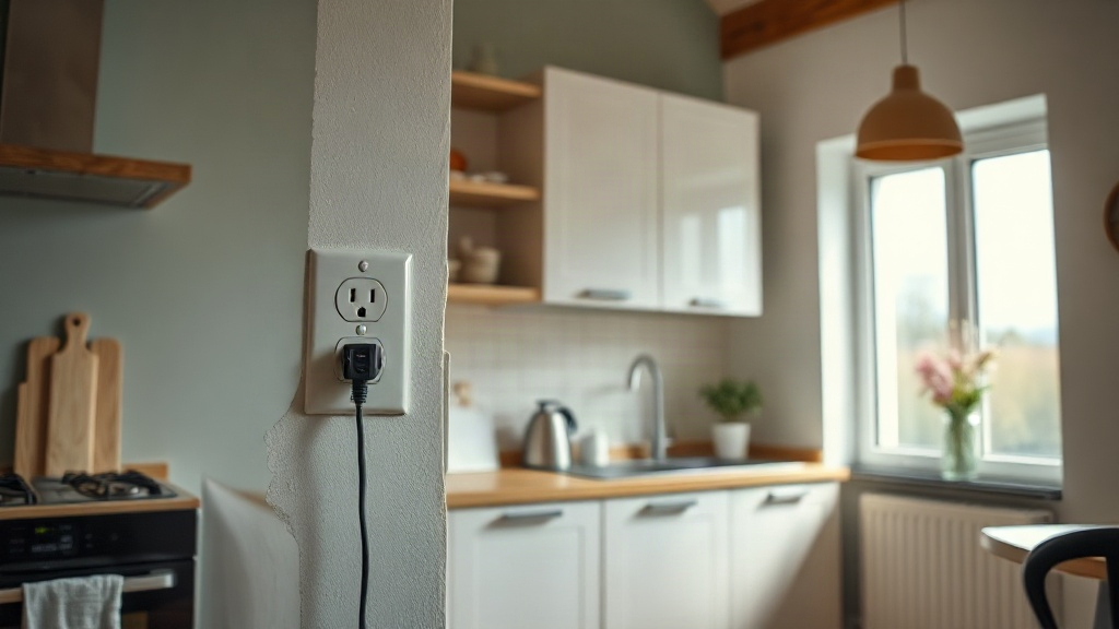 Elektrikář montuje zásuvku do kuchyňské linky